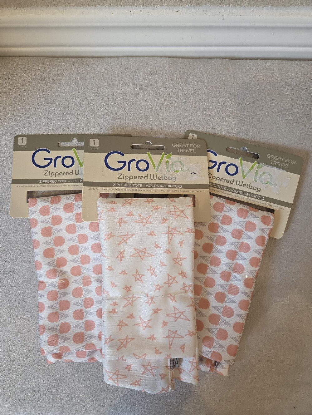 NWT GroVia Pink Patterned Zippered Wetbag for Baby Reuseable Diapers